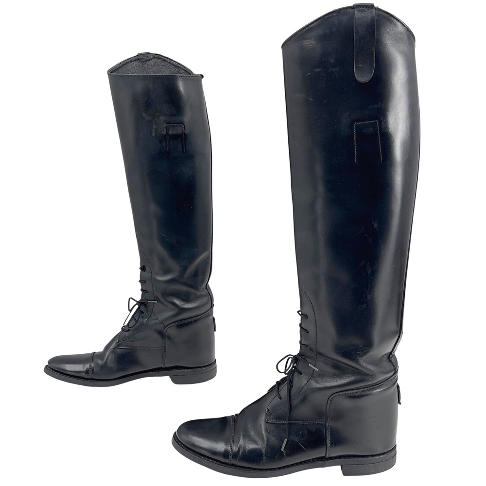 Manfield by Eiser's Women's Black Leather Tall Riding Field‎ Boot Lace Up 7B